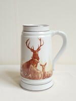 Liter old GDR marked porcelain beer mug Krigli hunting pattern deer deer flawless 19.5 cm 1 l