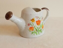 White, polka dot, glazed, spring flower pattern porcelain sprinkler watering can tulip pattern