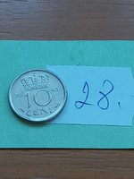 Netherlands 10 cents 1948 nickel, Queen Wilhelmina 28