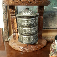 BUDDHISTA  forgatható IMAMALOM -faragott fa-réz-tibeti ezüst - Art&Decoration
