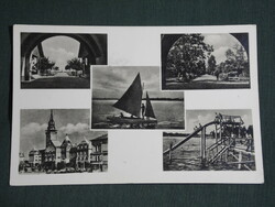 Képeslap,Szerbia,Szabadka, Palicsfürdő, mozaik részletek,üdülő,park,strand,vitorlás hajó,1942
