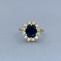 14K Vintage arany gyűrű zafírral és briliáns csiszolású gyémántokkal