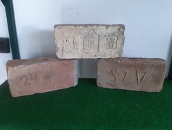 3 pieces of antique brick, Hungarian crown, number 24, monogrammed. No. 12