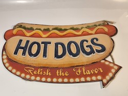 Retro disc hot dog advertising sign