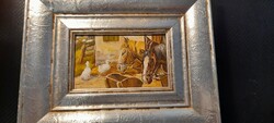 Festmény lovas falusi kép