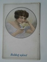 D201895    Régi képeslap   -- Boldog ujévet - Hölgy négylevelű lóherével   1910k