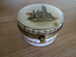 Régi porcelán tégely Budapest képpel