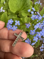 Old gold cross pendant with stones 14 k