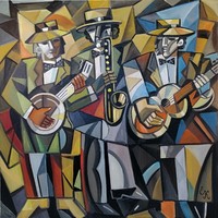 Elena khmeleva - trois musiciens de jazz, 80x80 cm