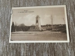 Old black and white postcard from 1928. Mohács II. King Louis memorial at Cselepatak.