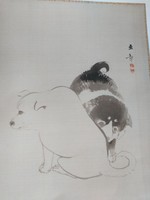 Kölyökkutya pár Ázsiai nyomat reprodukció A Pair of Puppies Kawabata Gyokushō Japanese  ca. 1887–92