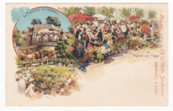 Nizza Virágpiac - Hosszú címzéses antik litho képeslap