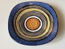 Km marked blue painted retro ceramic wall plate center table 38 cm