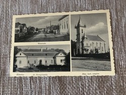 Bánréve. Gr. Serényi - kastély, Utcarészlet,Rom. kath.templom Régi fekete-fehér képeslapon.