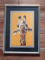 Zsiráf, nyomat, sorszámos, szignózott, 34 x 22 cm