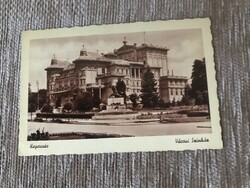 Old black and white postcard. Kaposvár city theater with an old stamp. Written.