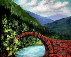 Red stone bridge - acrylic painting - 24 x 30 cm