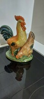 Nógrady ceramic statue of a rooster with a hen