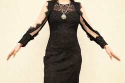 Black Elastic Lace Dress Casual Evening Lace Dress New Black Prom Lace Women Dress Size 38