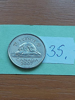 Canada 5 cents 2007 beaver, ii. Queen Elizabeth, nickel-plated steel 35
