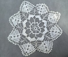 Old lace tablecloth, needlework, porcelain, decorative item under porcelain 20 cm.