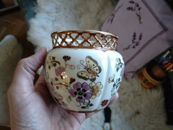Zsolnay butterfly pattern porcelain openwork bowl