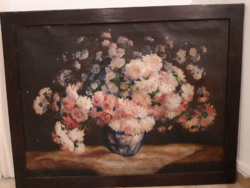 Virág csendélet krizantémokkal - olajfestmény M. Maksay Nelly képe 105 cm x 85 cm