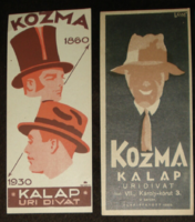 2 db Kozma Kalap egyik jelzett, 1930. - régi számolócédulák