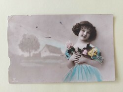 Old photo postcard little girl