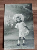 Antique colored photo postcard, little girl, used, 1912