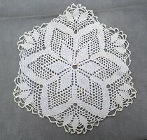 Old lace tablecloth, handwork, porcelain, decorative object under porcelain 24 cm.
