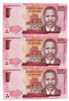 100 Kwacha in 3 pairs serial number tracking 2017 Malawi