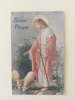 Régi húsvéti képeslap Jézus bárányokkal