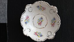 Porfin Romanian porcelain bowl, baroque shape, with floral decoration, marked, 3.5 x 13 cm.