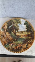 Old English marked, scene plate with gilded edge, diameter: 26.5 cm.
