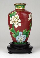 1Q926 old floral black fire enamel vase 12.3 Cm