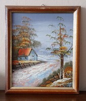 Landscape wood fiber oil painting 19x23 cm