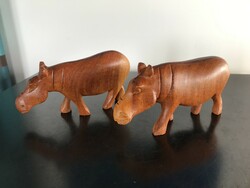 African wood carving, 2 hippos carved from exotic wood (302)