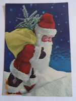 Régi grafikus karácsonyi üdvözlő képeslap (Télapó puttonnyal)