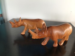 African wood carving, 2 rhinoceros carved from exotic wood (302)