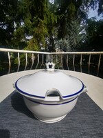 Art deco blue-gold striped zsolnay soup bowl