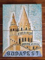 Budapest, Halászbástya nagyméretű falikerámia, csempekép, jelzett, 40 x 30 cm