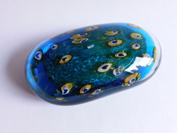 Oval solid glass paperweight - peacock grain