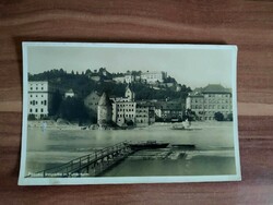 Passau, pulverturm tower on the bank of the inn, photo postcard, postage stamp
