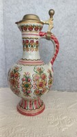 Ulmer ceramic carafe with tin lid, marked, hand decorated, flawless, 27.5 x 6 cm.