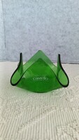 Emerald colored transparent glass candle holder, marked, handmade, 7 x 8 x 7 cm