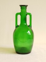 Gerresheimer glashütte old green colored cast glass pitcher bottle pouring vase double handle 23.5 cm