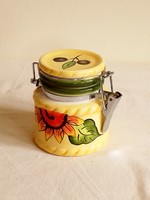 Lovely little sunflower and olive berry pattern glazed ceramic storage container with buckle 8.5 cm