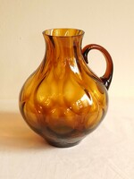 Old amber brown colored glass jug pitcher bottle pouring vase, special drop pattern 21 cm