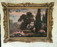 Antique Large Torday Székely Mihály Painting, Castle Park, Good Quality, 100 X 76 cm